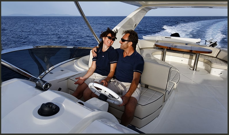 successful man taking a date for a boat ride.